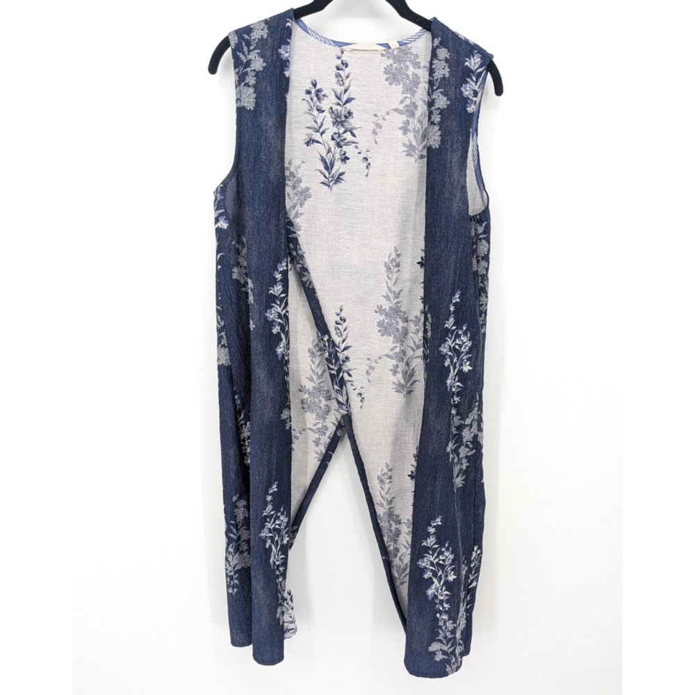 Soft Surroundingsâ Vest Womens Medium Blue Floral Open Front Longline Mature Top